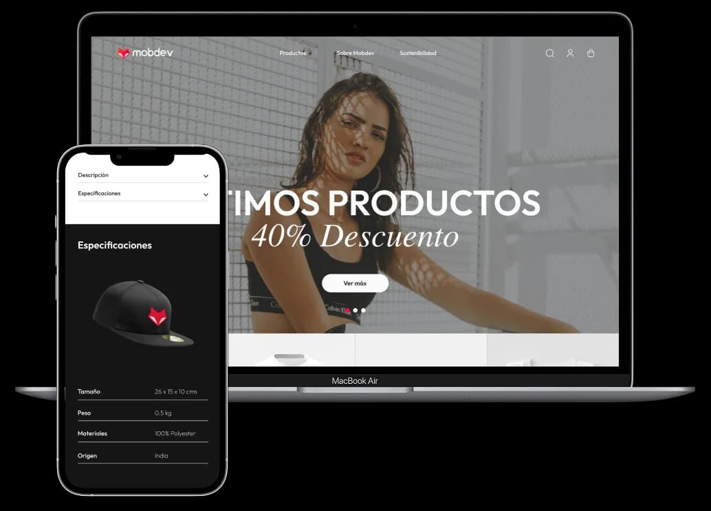 Foto de laptop y celular mostrando una ecommerce