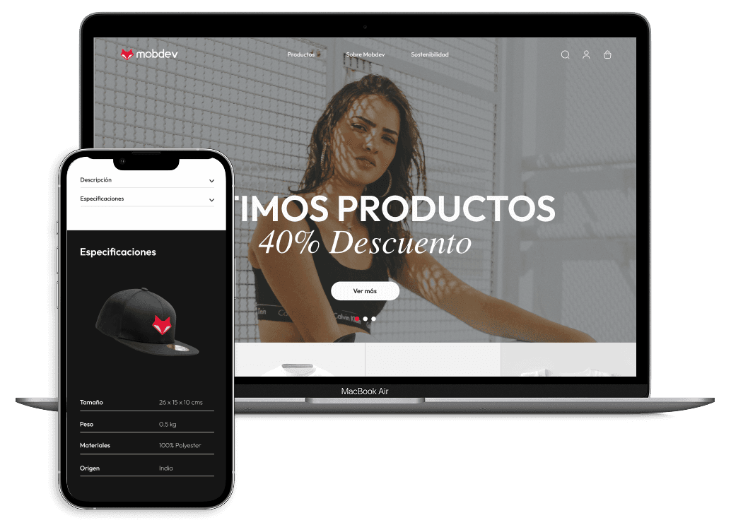 Foto de laptop y celular mostrando una ecommerce